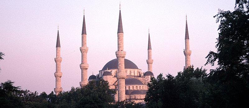 The Blue Mosque at sunset.